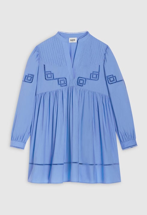 Robe courte coton brodé bleu