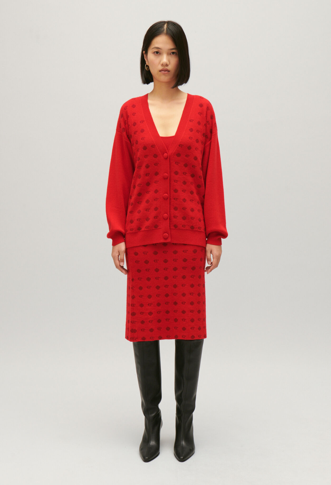 Cardigan jacquard rouge