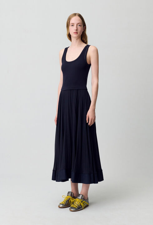 Robe longue plissée marine