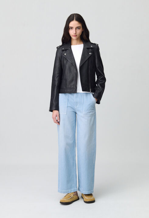 Veste cuir grainé noir