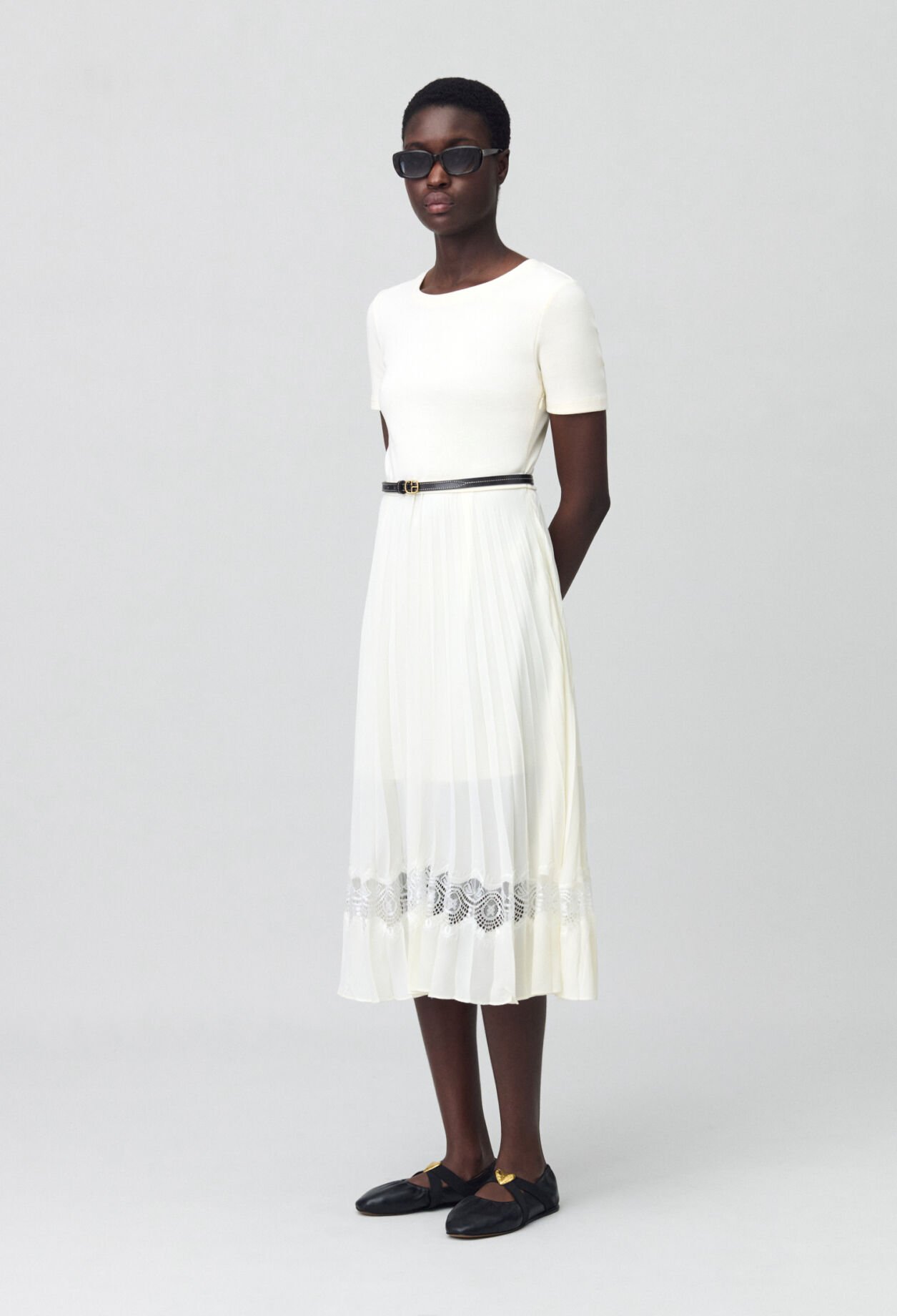 Robe midi Twist bi-matière ivoire