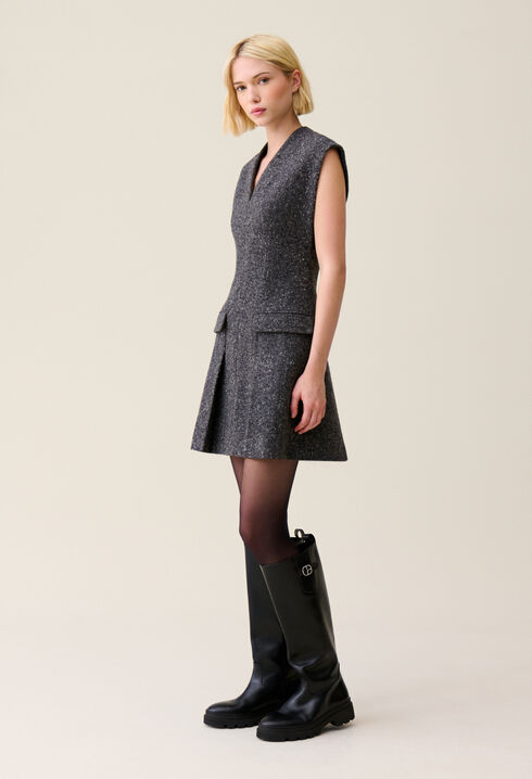 Robe grise cintrée tailleur tweed