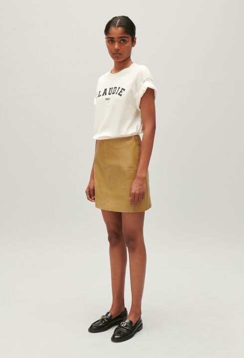 Jupe courte cuir jaune ocre