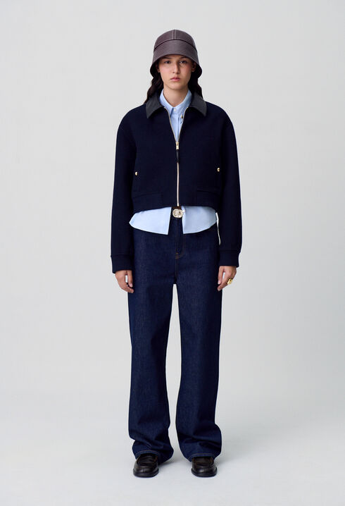 Blouson laine col similicuir