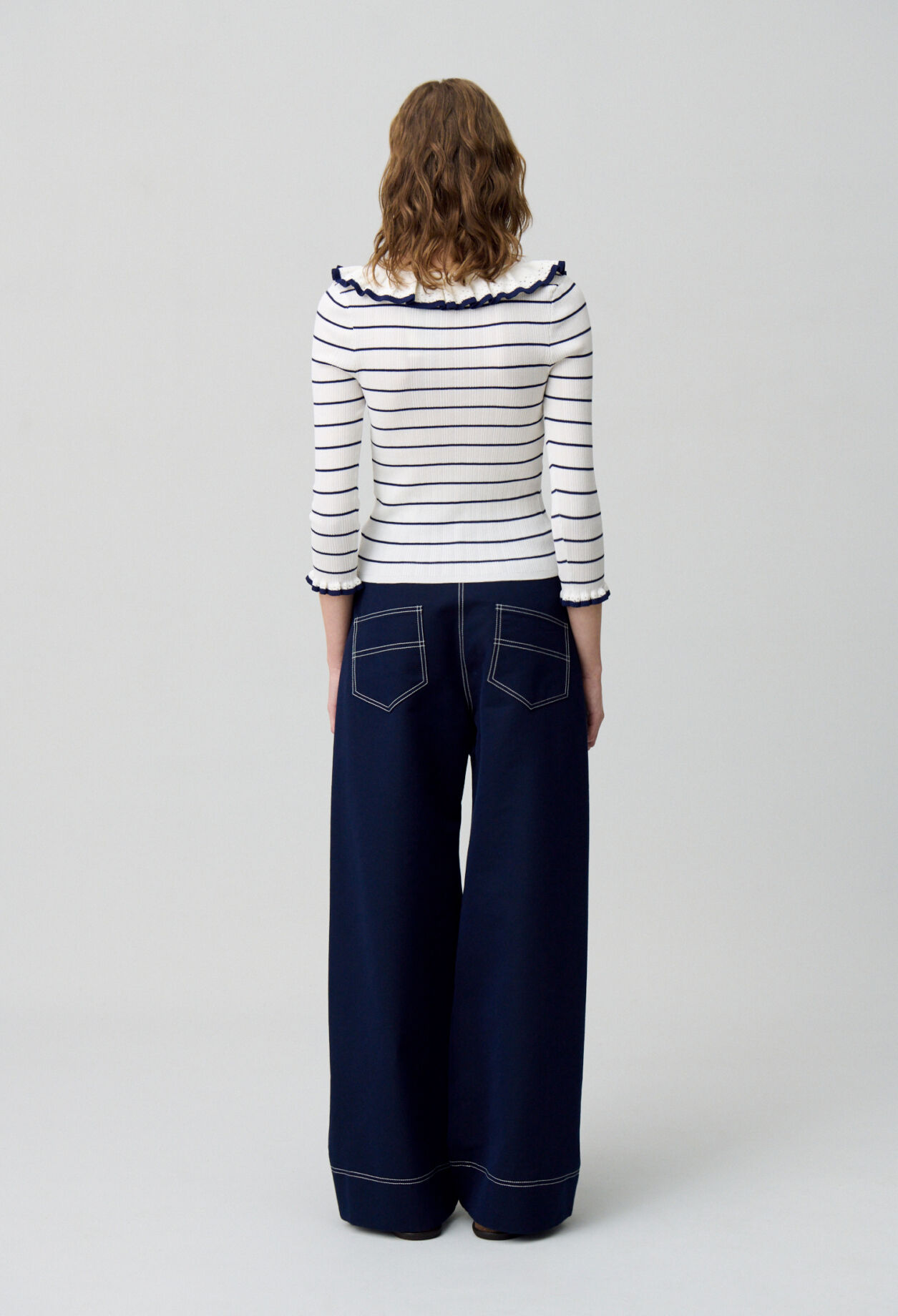 Striped frill knit top