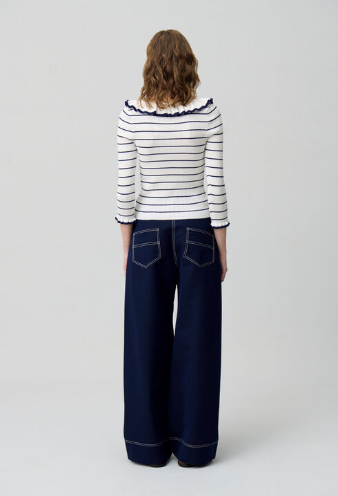 Top maille fine rayé volanté