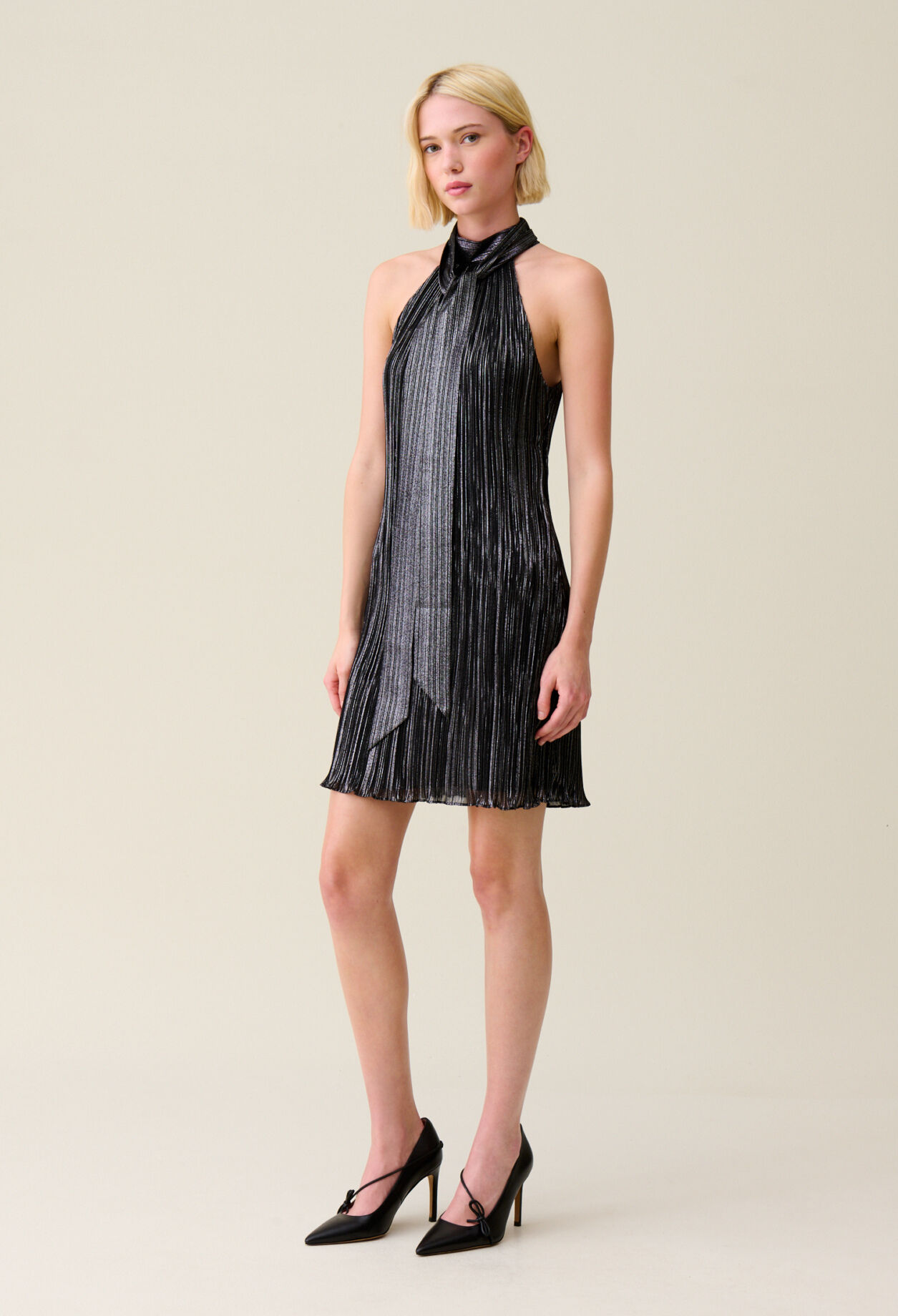 Silver pleated mini dress