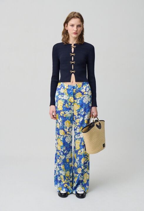 Pantalon droit large à fleurs