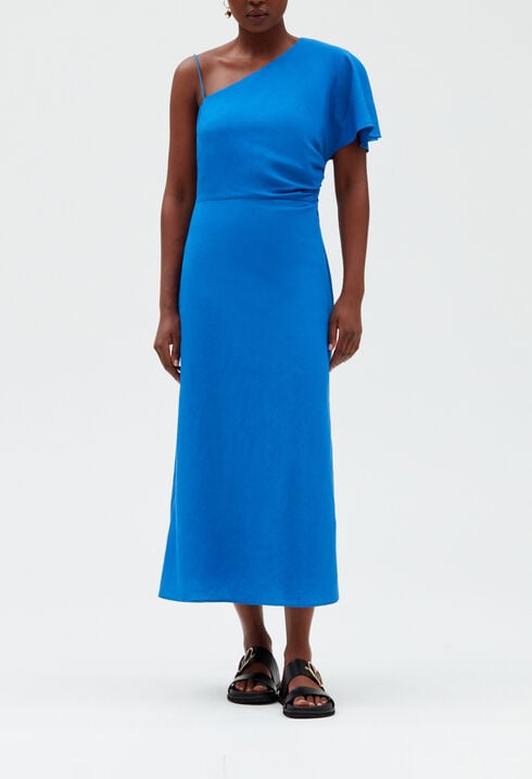 Blue asymmetric midi dress