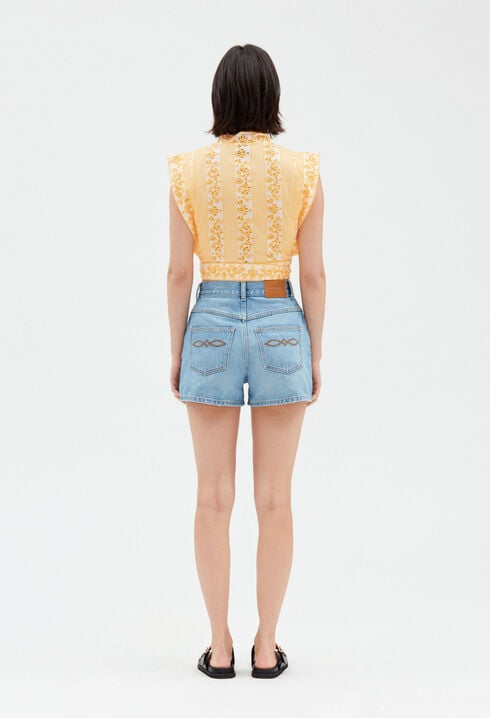 Embroidered mimosa wrap over top