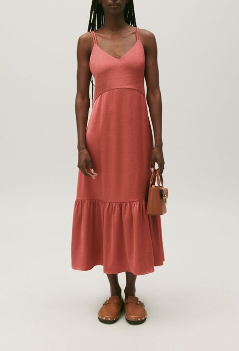 Terracotta satin midi dress