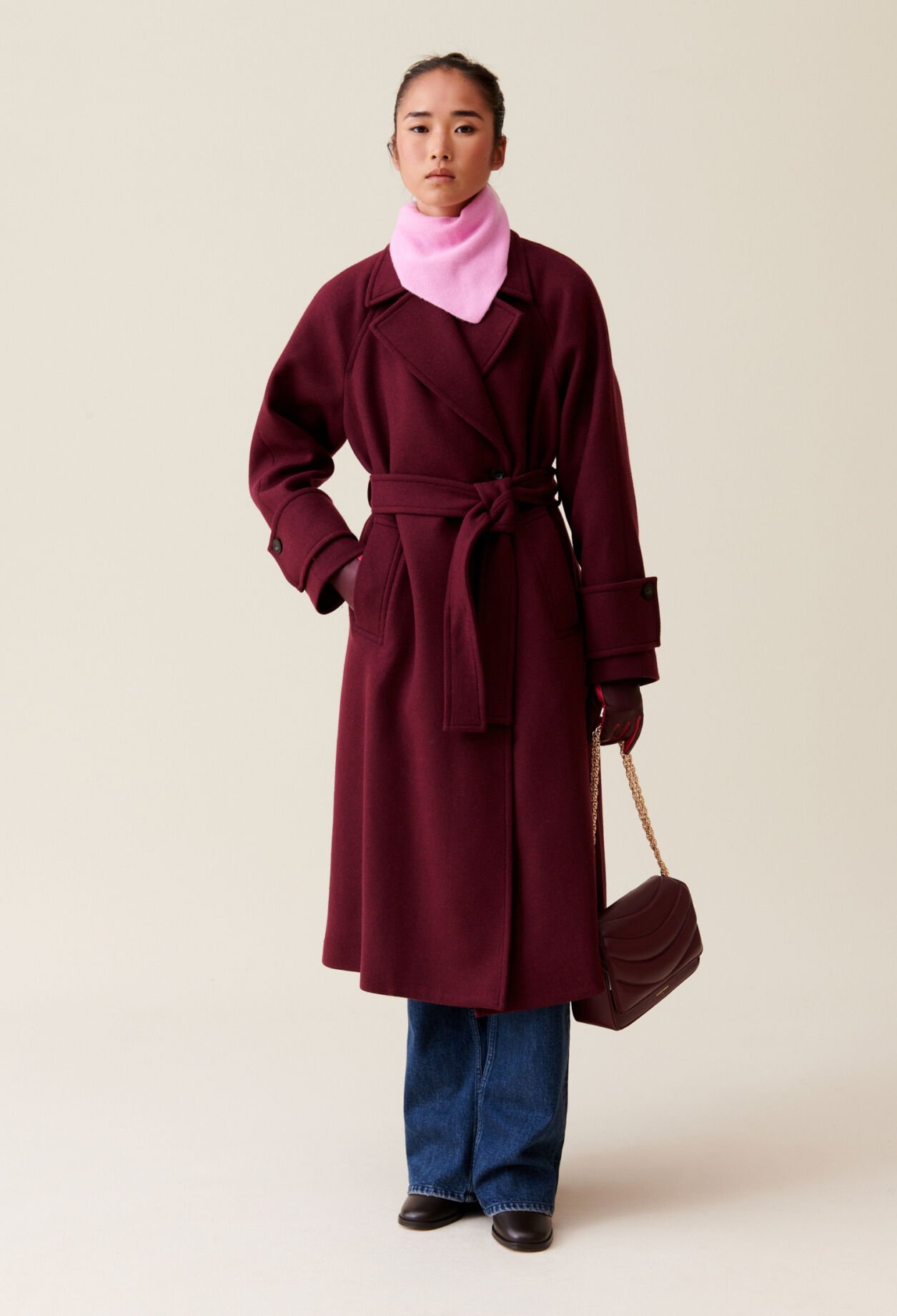 Long burgundy trench coat for women Claudie Pierlot