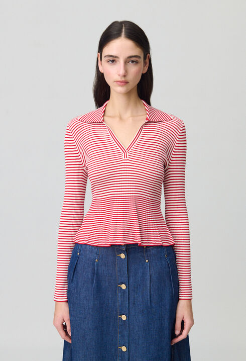 Top maille fine rayé volants