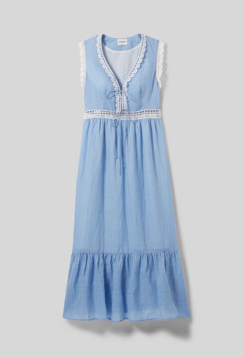 Robe longue rayée dentelle