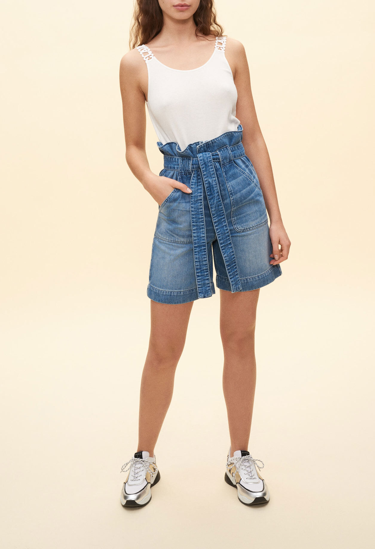 High-waist denim shorts