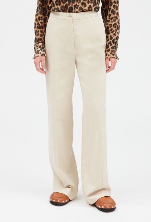 Pantalon beige coton et lin