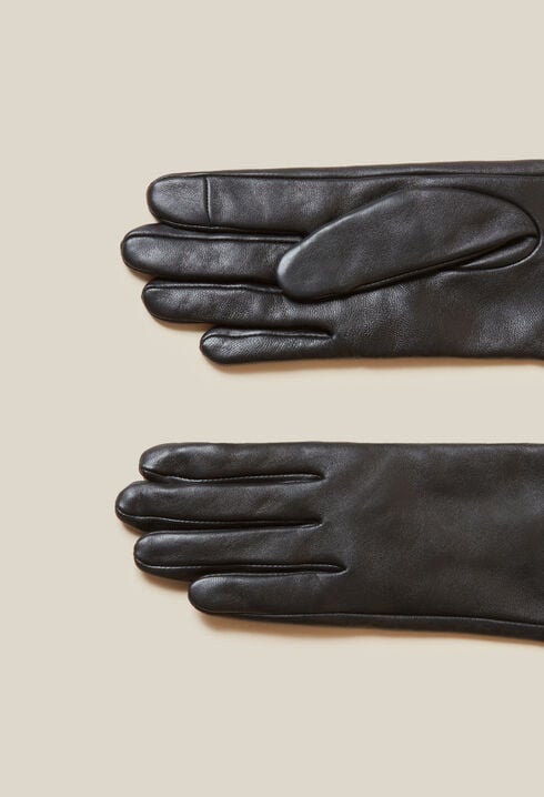 Gants cuir noir monogramme CP doré