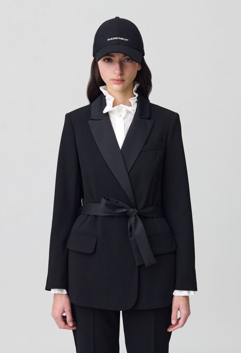 Veste tailleur boutonnée ceinturée