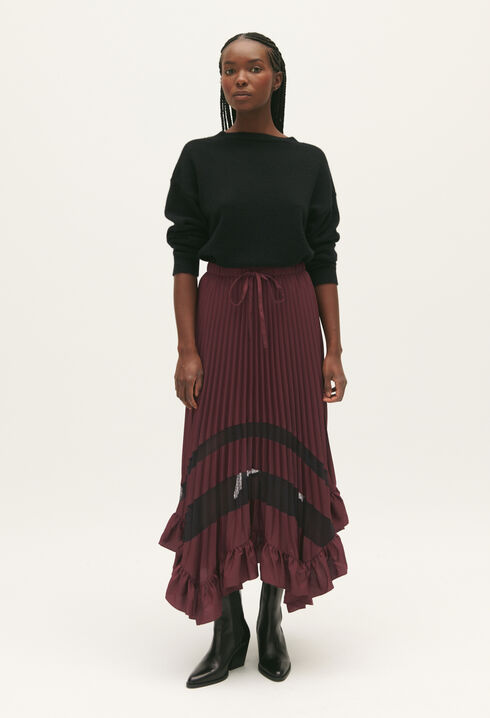 Pleated, ruffled mid-length skirt