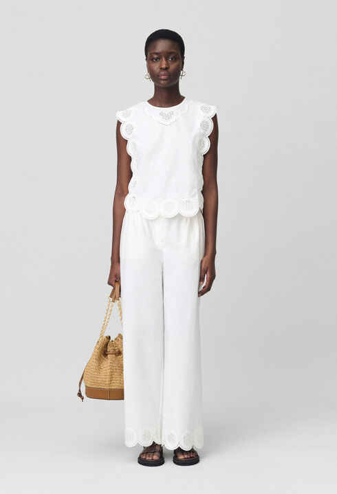 Blouse sans manches brodée