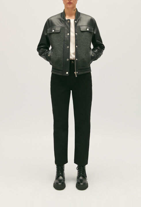 Blouson bi-matière cuir maille