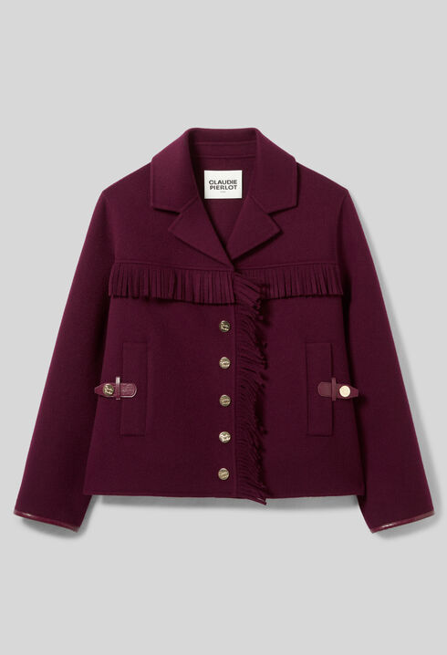 Manteau court laine franges