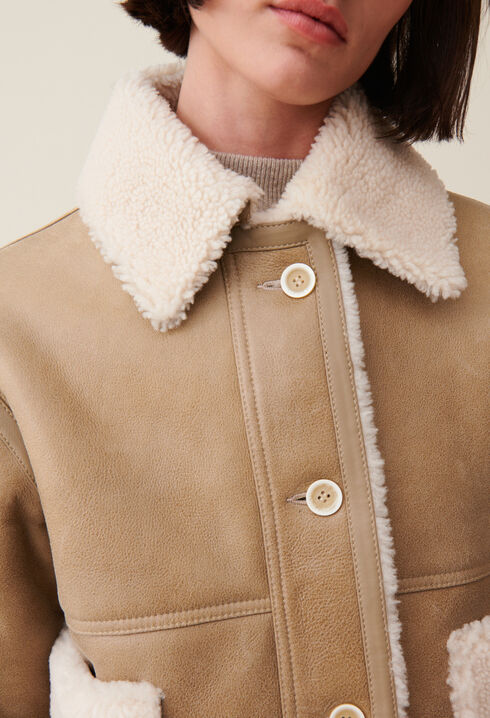 Short beige shearling jacket