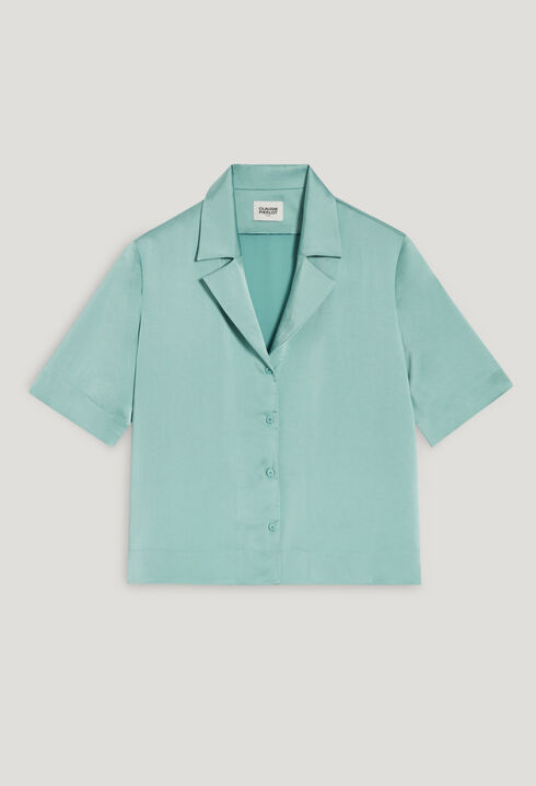 Flowing aqua satin shirt