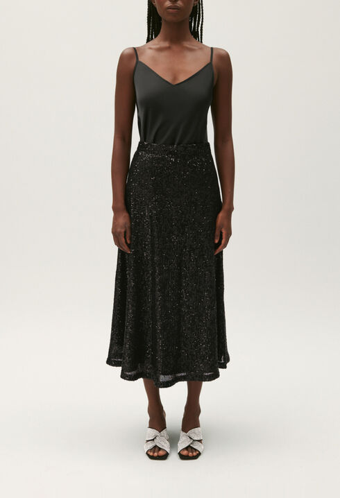 Black midi skirt with sequins