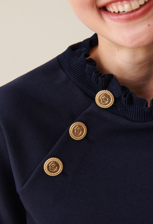 Sweatshirt col boutons marine 
