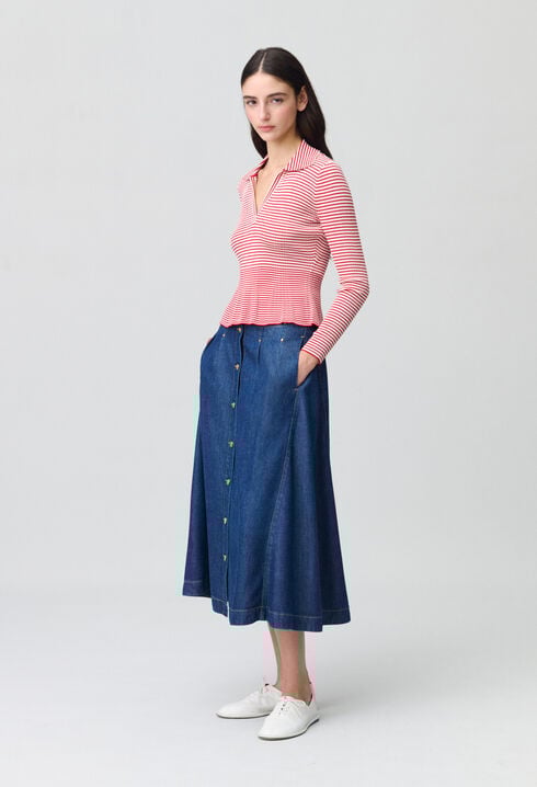Top maille fine rayé volants