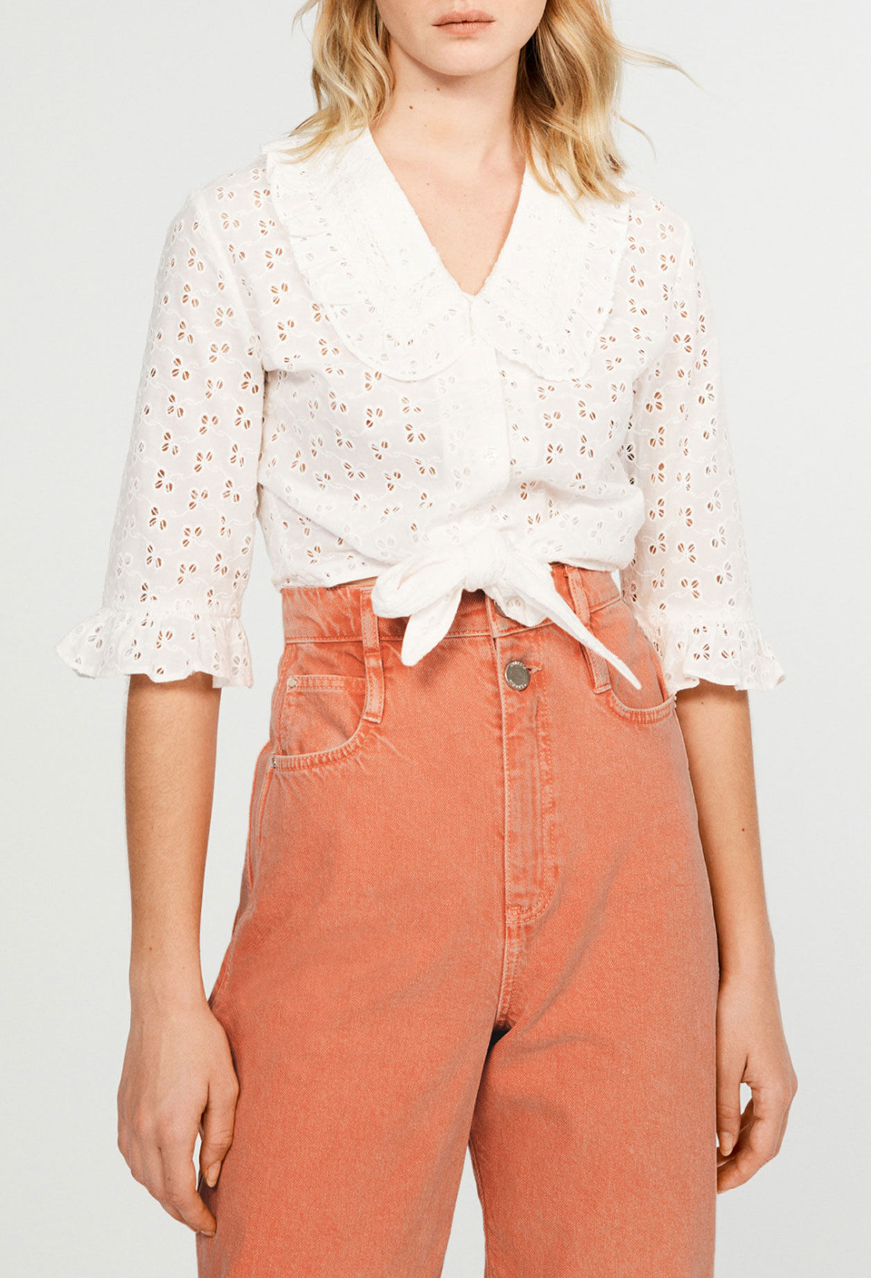 Organic cotton tie-up blouse