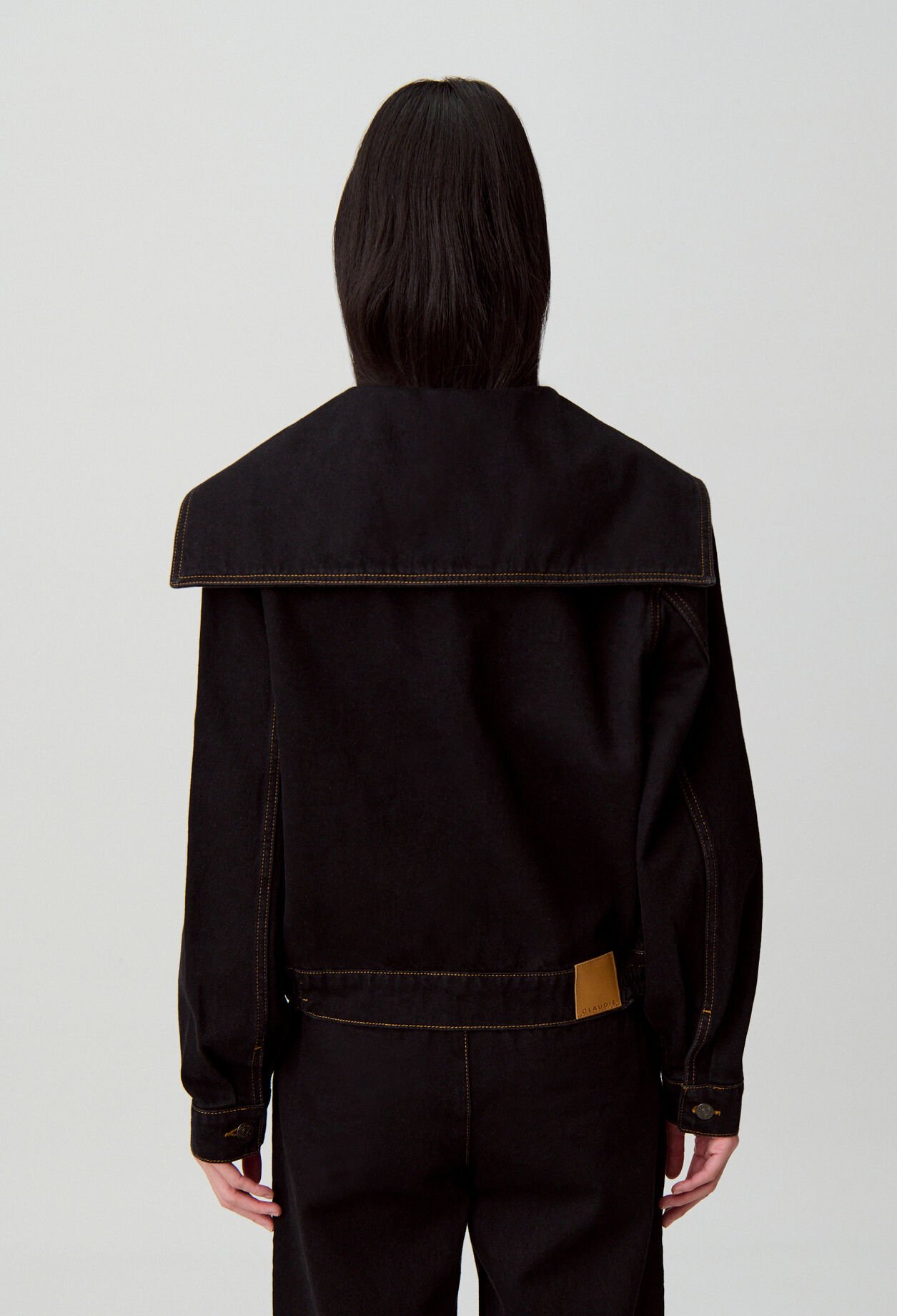 Veste jean col vareuse denim noir