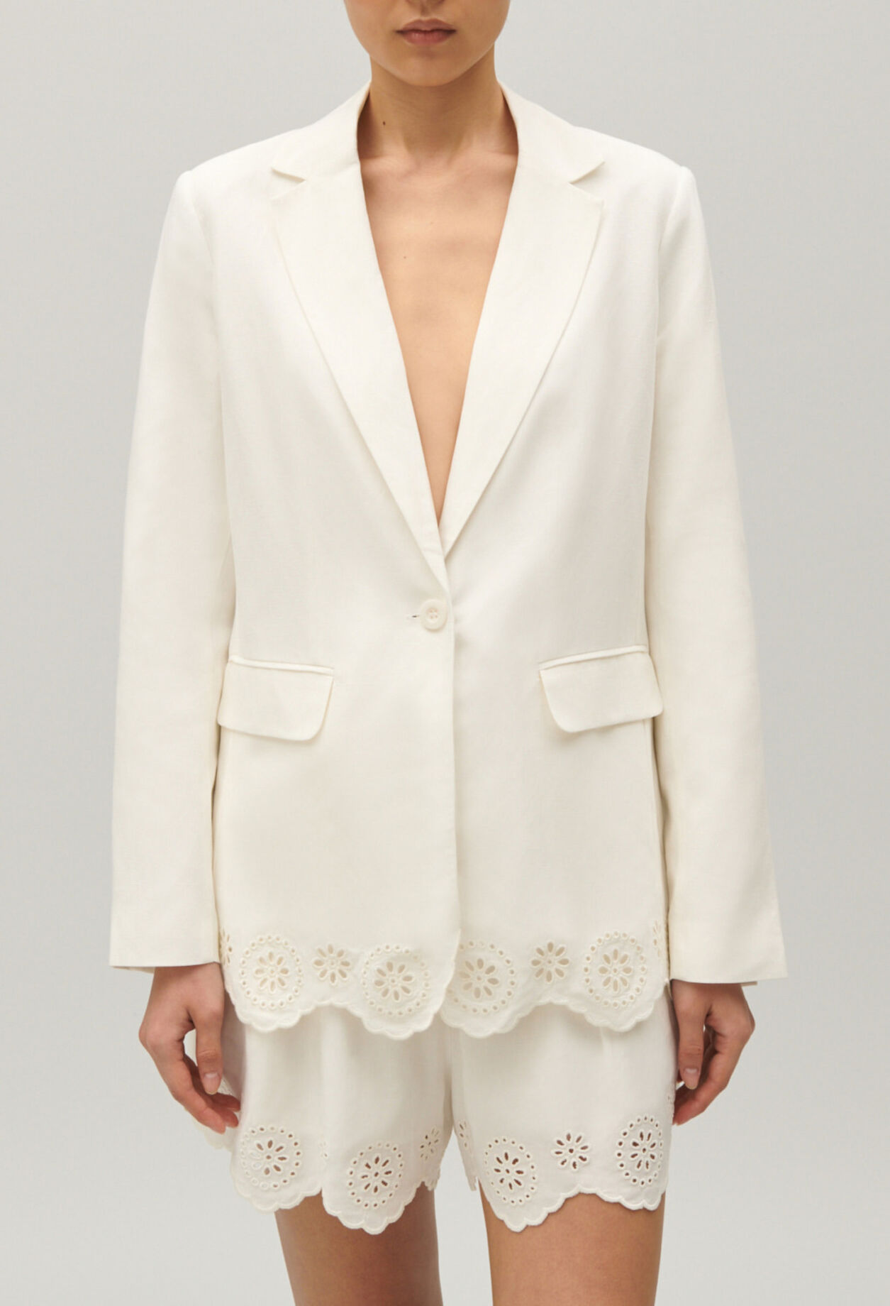 Veste tailleur lin mélangé écrue