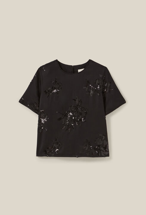 Top noir sequins brodés