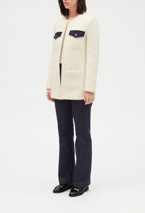 Beige tweed long-sleeved jacket