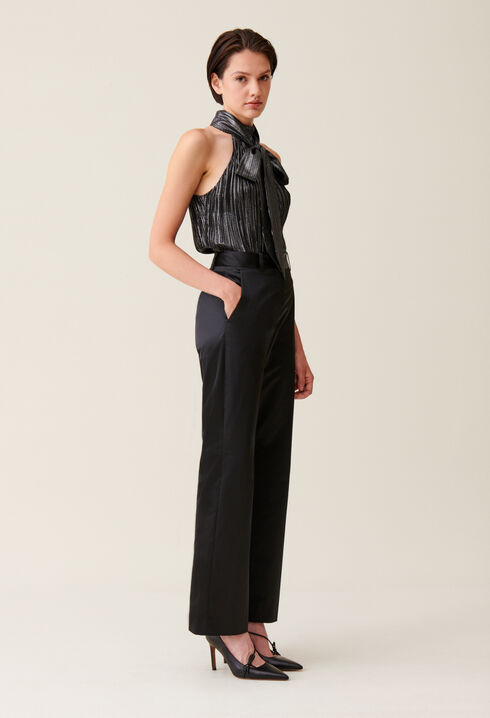 Pantalon satiné slim droit noir