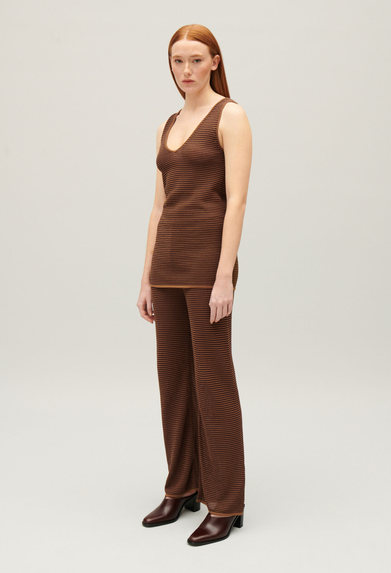 Brown striped trousers