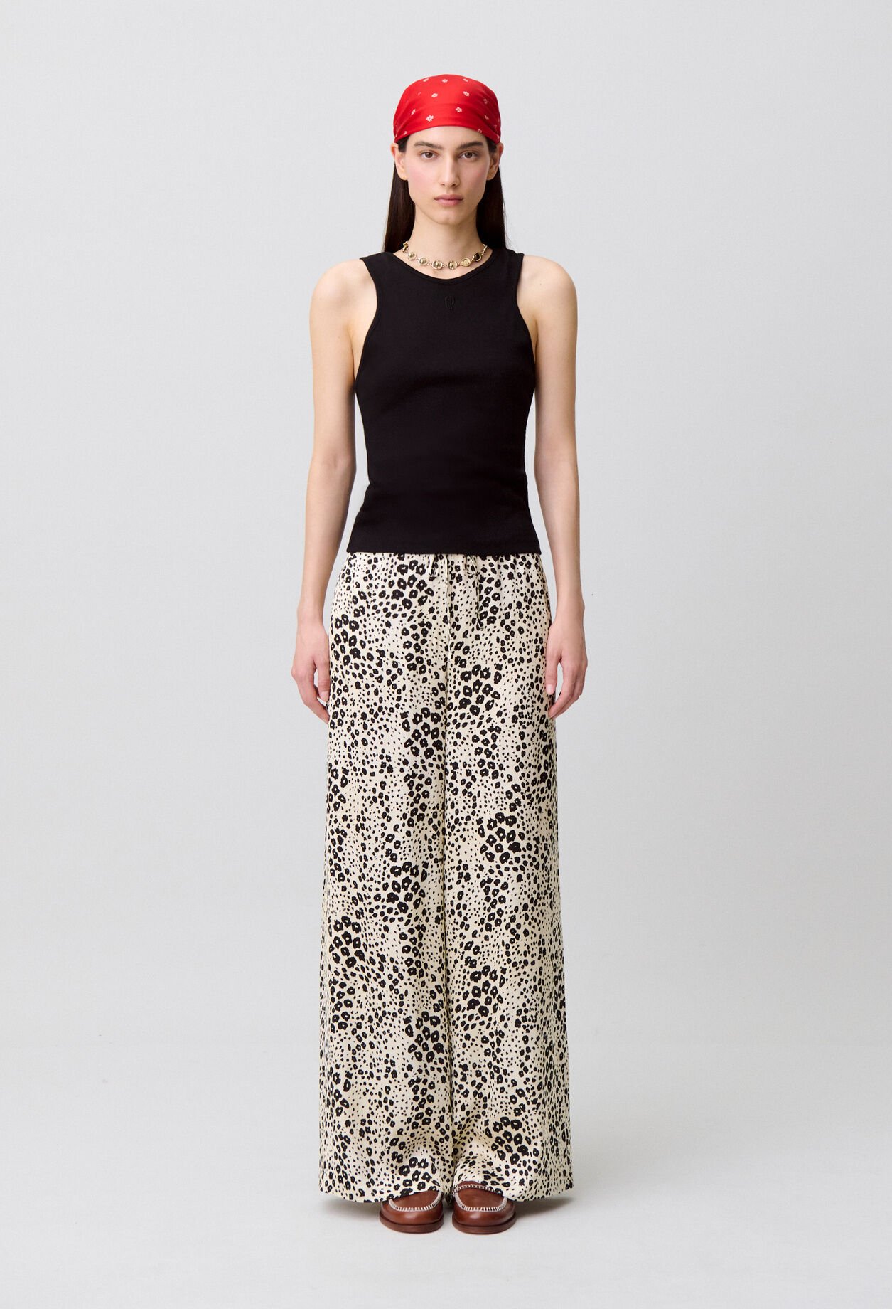 Animal print satin trousers
