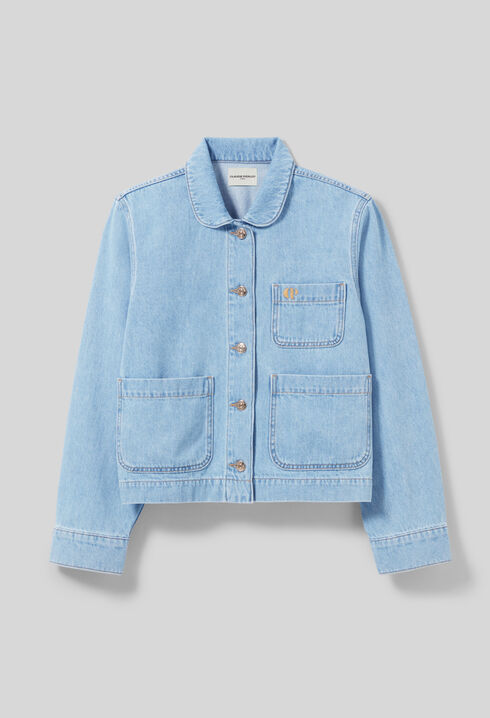 Veste jean denim col claudine