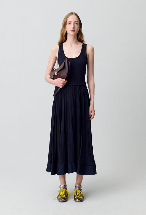 Robe longue plissée marine