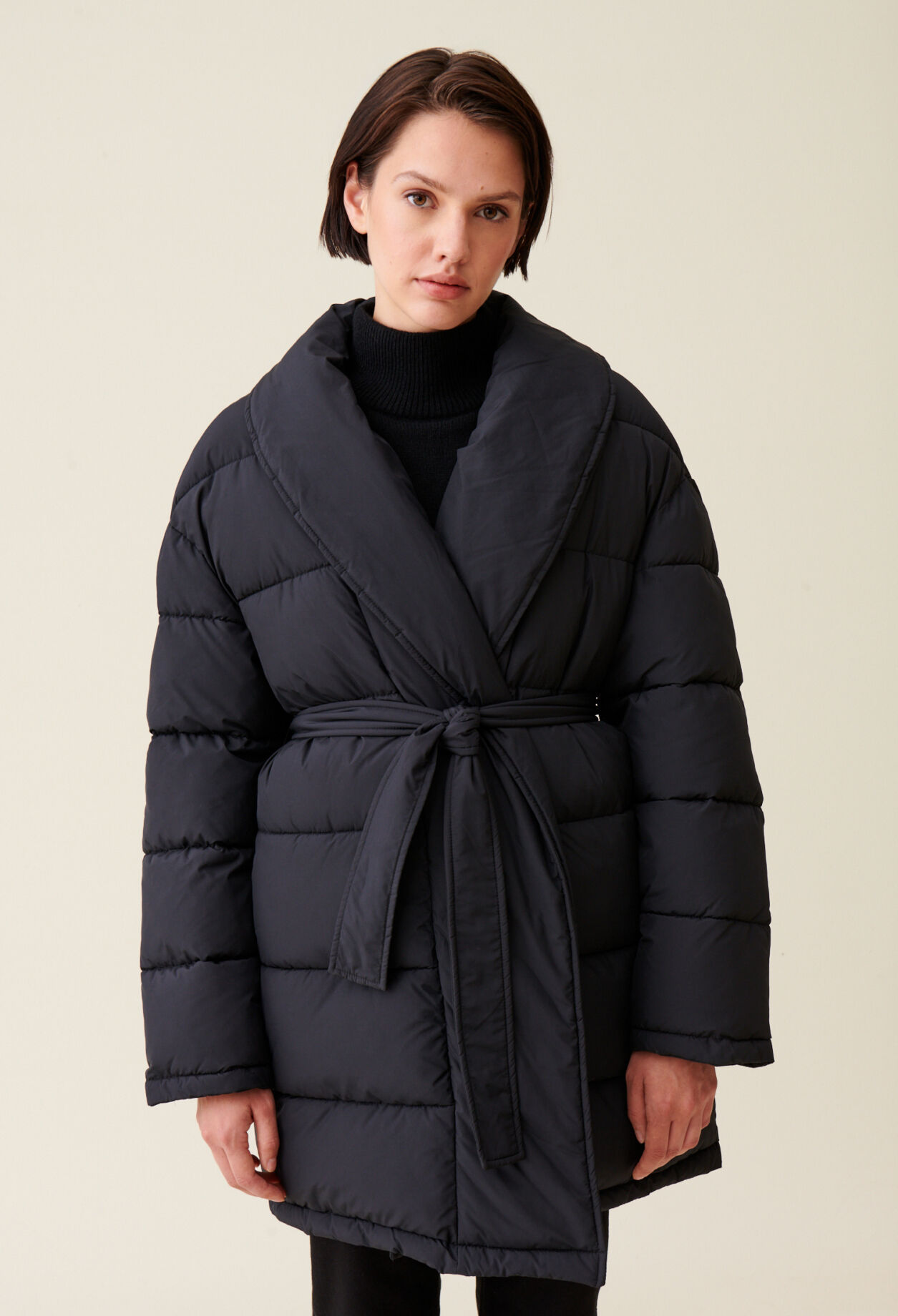 Belted Shawl Collar Puffer