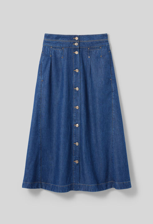 Long Button-Down Denim Skirt