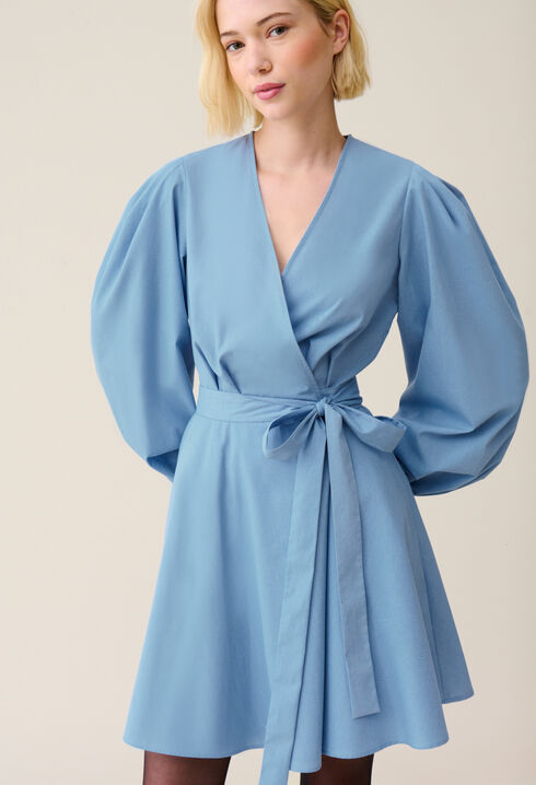 Robe courte manches ballons bleu