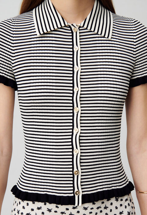 Buttoned striped polo top