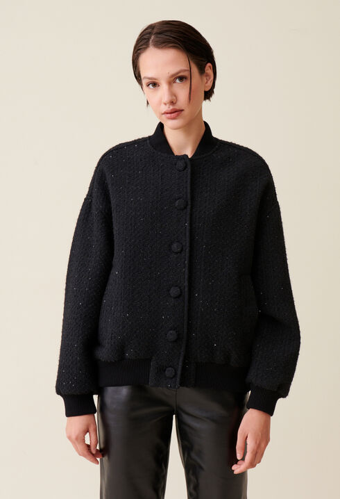 Black tweed bomber