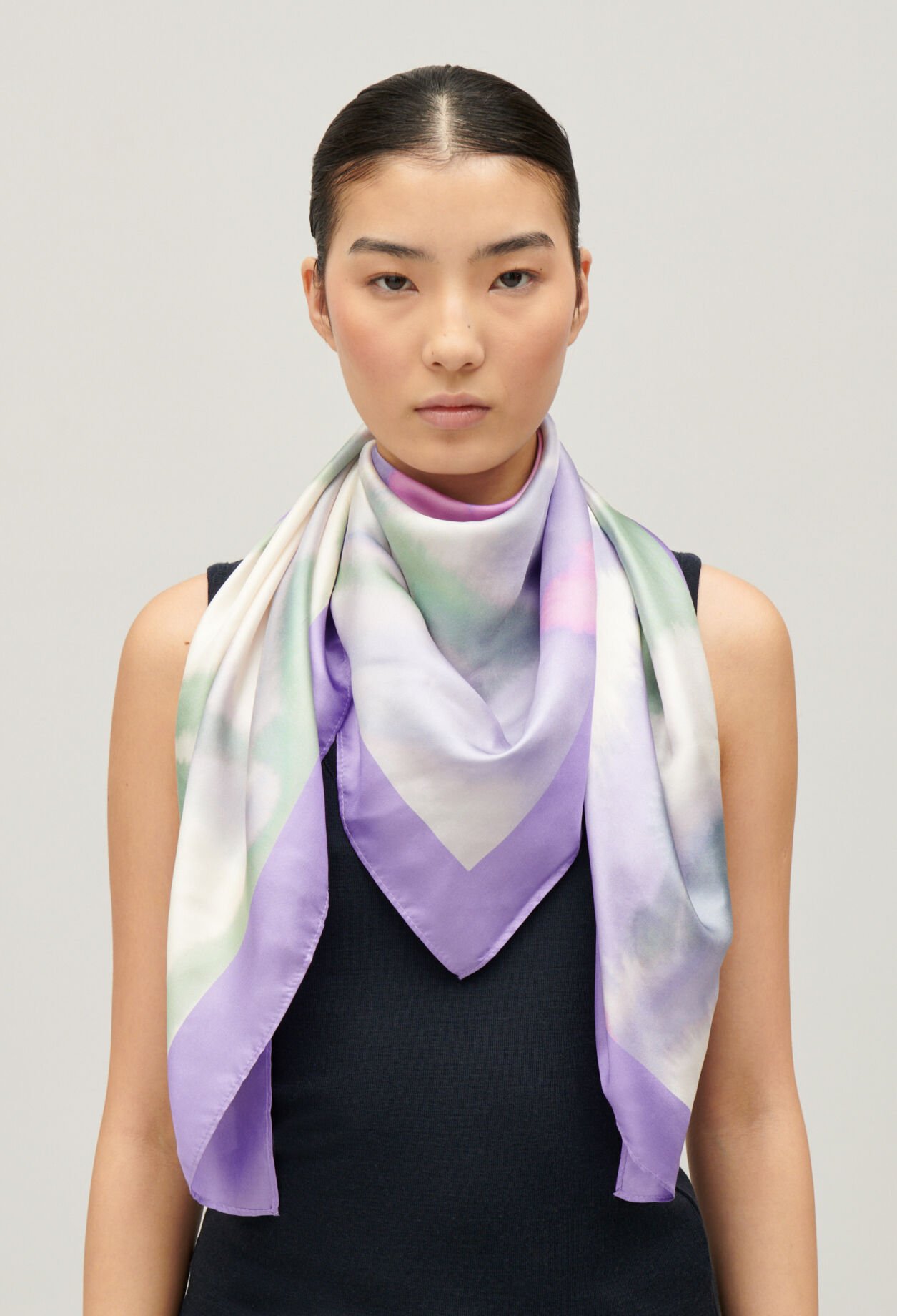 Foulard soie imprimé lilas