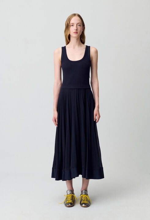 Robe longue plissée marine