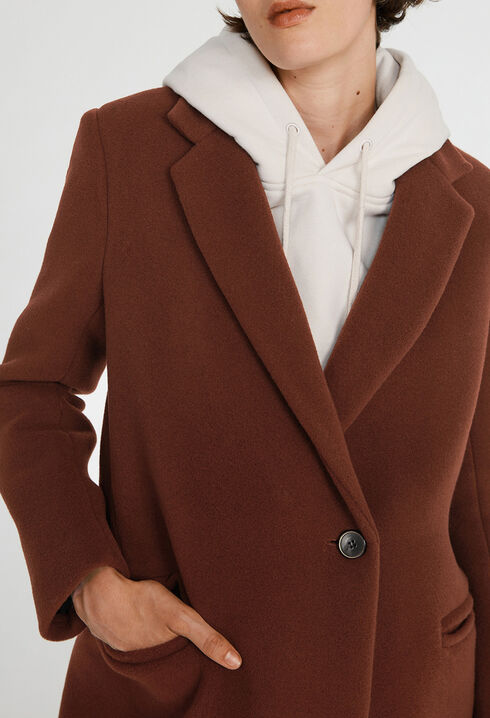 Manteau marron mi-long laine mélangée