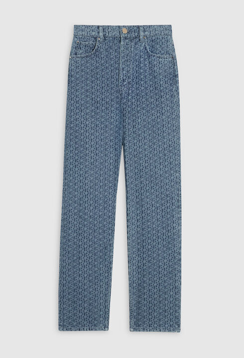 Jean droit monogramme bleu délavé